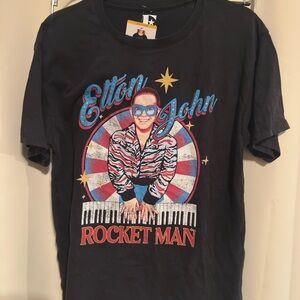 Elton John Black Graphic Bedazzled T-Shirt